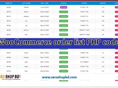 WooCommerce order list PHP code