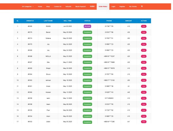 WooCommerce order list PHP code